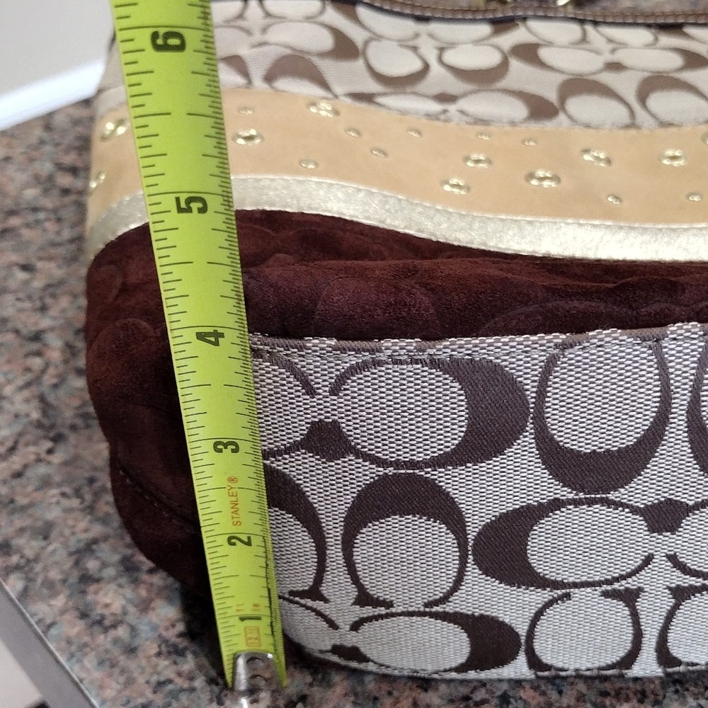 COACH Signature Patchwork East west Bucket  Tote Khaki & Brown - Picture 11 of 14